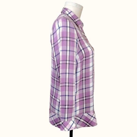 J.Jill Women’s Size MP Purple Plaid Rayon Button Down Shirt - Picture 3 of 13
